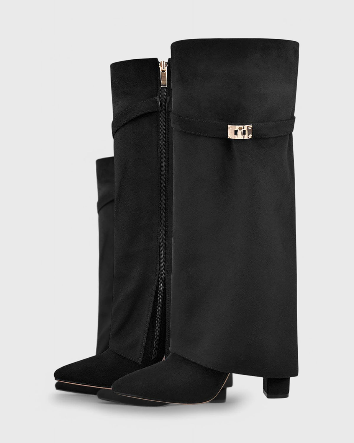 Women's Pointed Toe Knee-High Boots with Fold-Over Shark Lock Cuff – Bonnie Mae