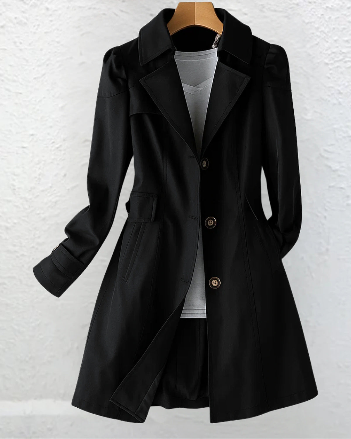 Women's Puff Sleeve Trench Coat with Notched Collar and Button Front – Jade Lou