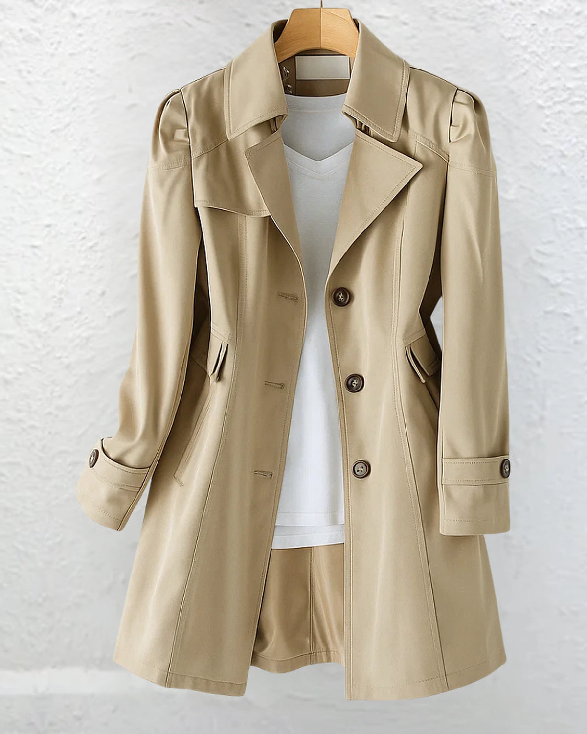 Women's Puff Sleeve Trench Coat with Notched Collar and Button Front – Jade Lou