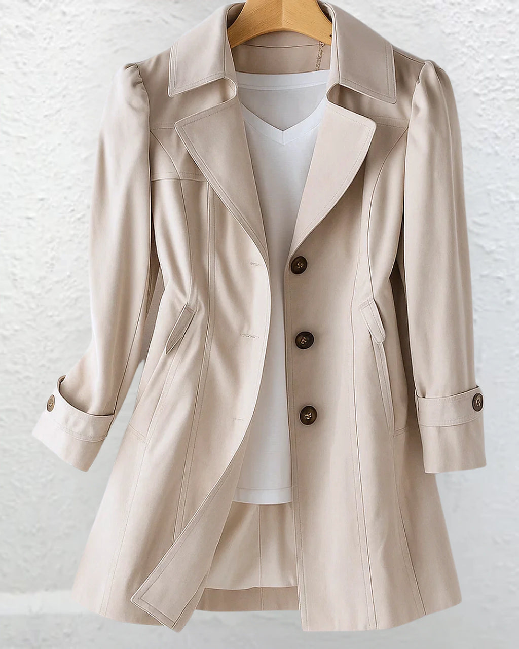 Women's Puff Sleeve Trench Coat with Notched Collar and Button Front – Jade Lou