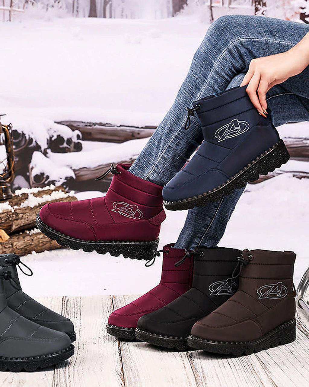 Women's Quilted Ankle Snow Boots with Side Zip and Toggle Collar – Nadia Rose