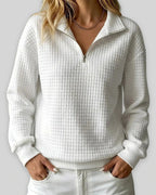 Women's Sweatshirt, Quilted Texture Half Zip Top with Funnel Collar – Zara Grey