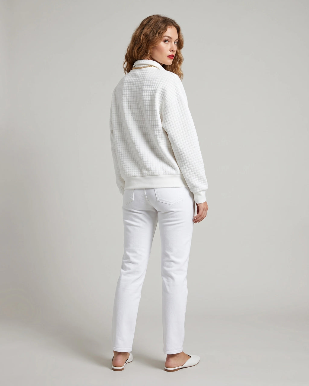 Women's Sweatshirt, Quilted Texture Half Zip Top with Funnel Collar – Zara Grey
