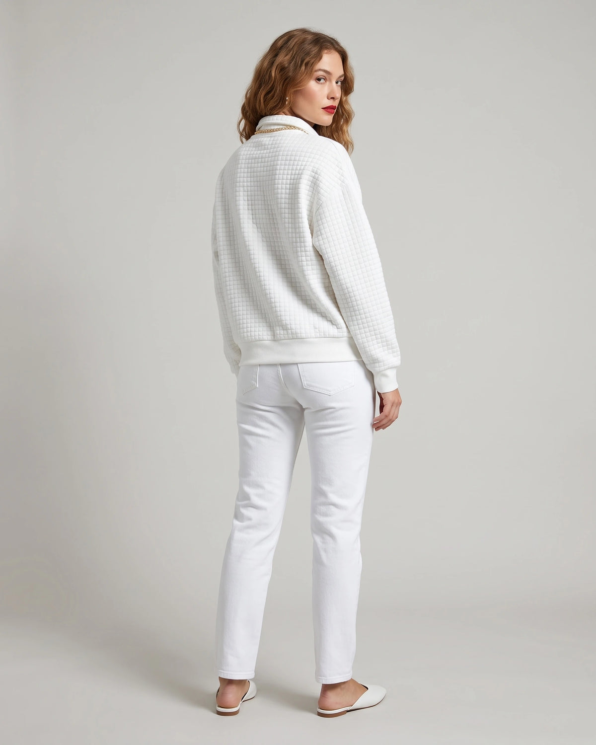 Women's Sweatshirt, Quilted Texture Half Zip Top with Funnel Collar – Zara Grey