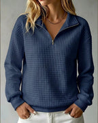 Women's Sweatshirt, Quilted Texture Half Zip Top with Funnel Collar – Zara Grey
