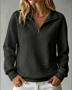 Women's Sweatshirt, Quilted Texture Half Zip Top with Funnel Collar – Zara Grey