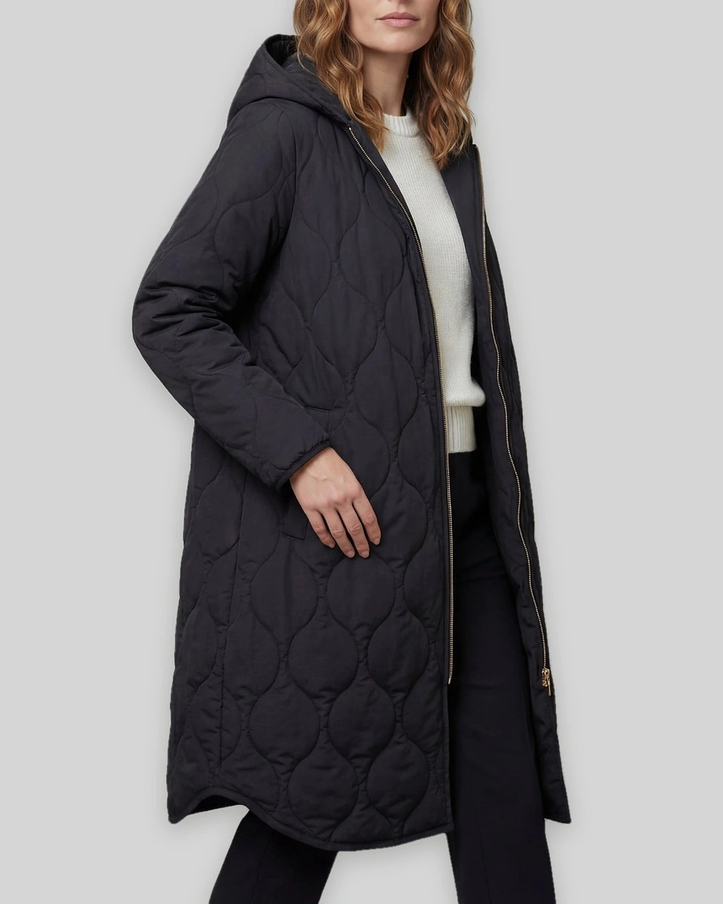 Women's Quilted Parka Coat with Hood, Longline Fit and Zip Front – Iris Lou