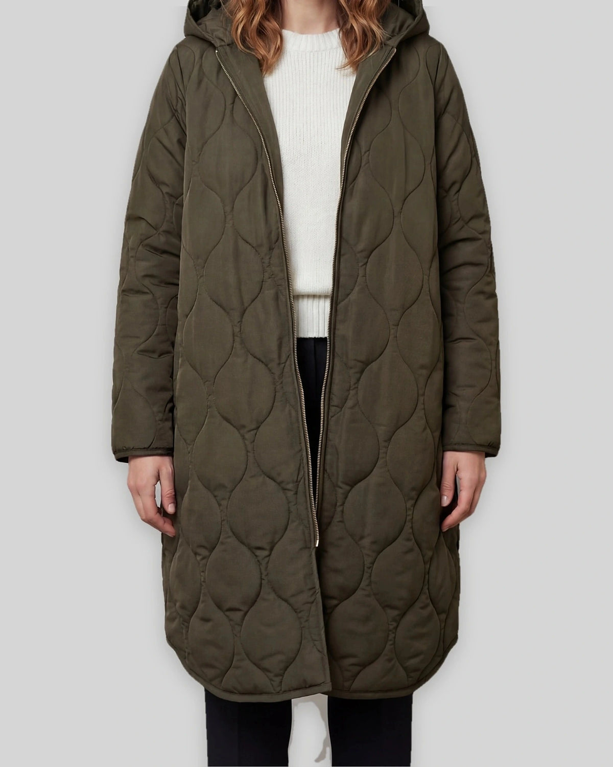 Women's Quilted Parka Coat with Hood, Longline Fit and Zip Front – Iris Lou