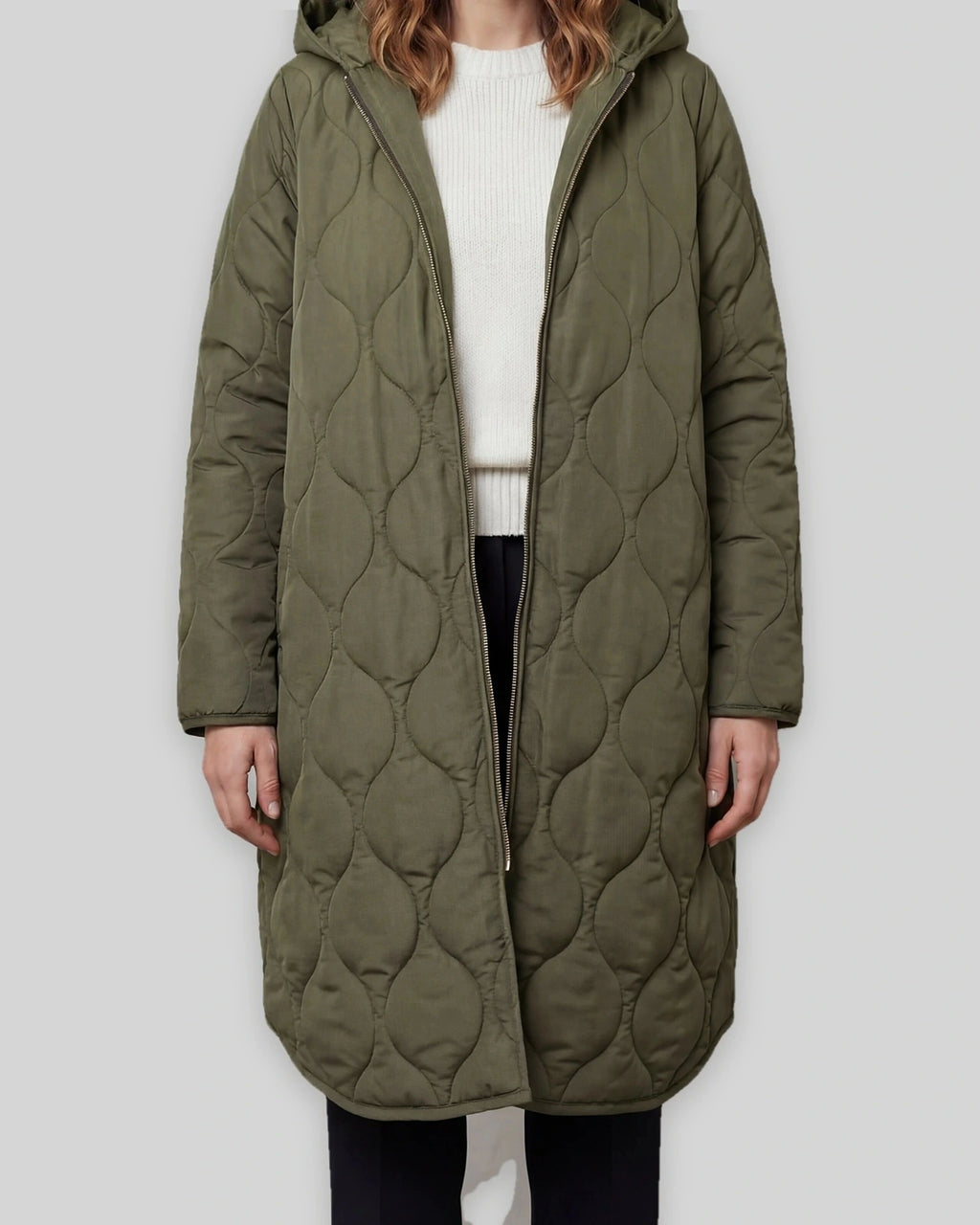 Women's Quilted Parka Coat with Hood, Longline Fit and Zip Front – Iris Lou