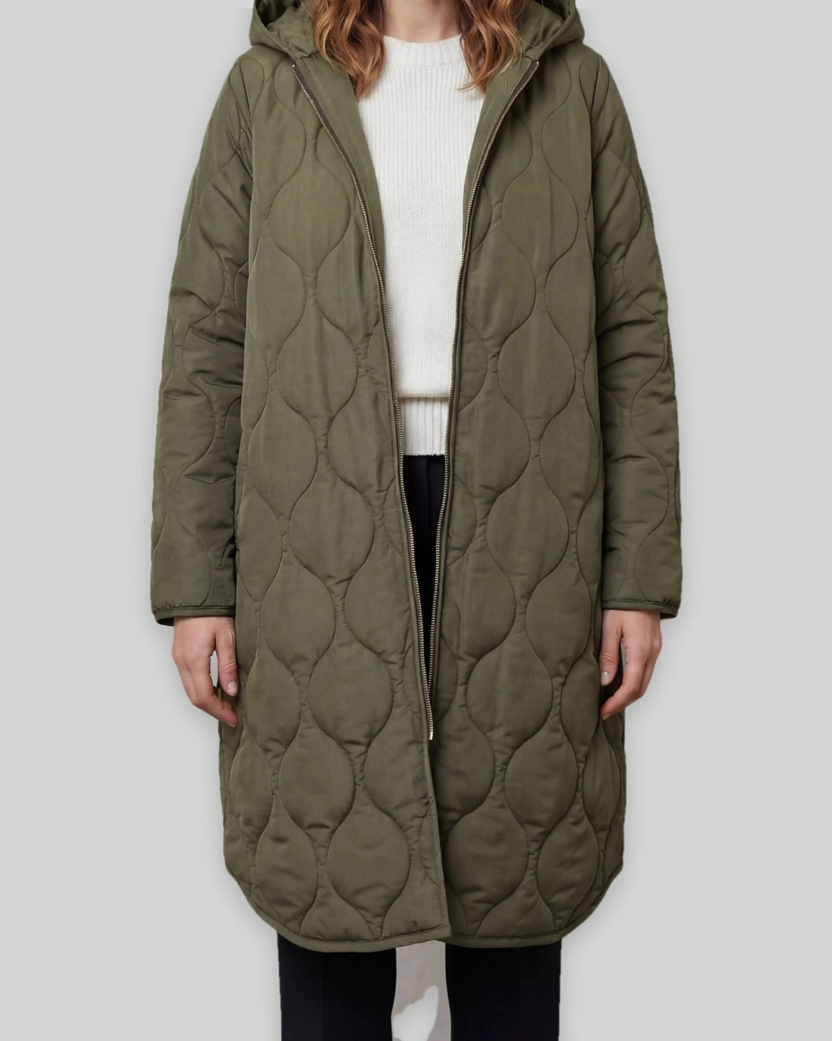 Women's Quilted Parka Coat with Hood, Longline Fit and Zip Front – Iris Lou