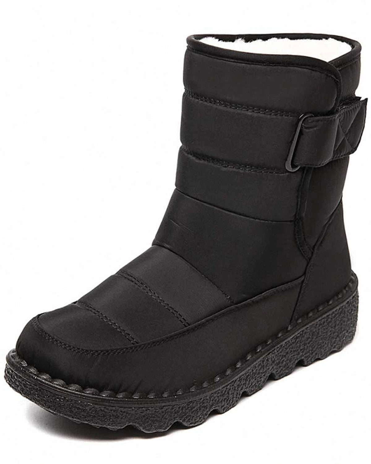 Women's Quilted Snow Boots with Buckle Strap and Faux Fur Lining – Cleo Belle