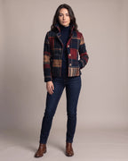Women's Tailored Suit Jacket in Checked Wool Blend with Stand Collar – Remy