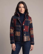 Women's Tailored Suit Jacket in Checked Wool Blend with Stand Collar – Remy