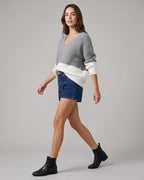 Women's V-Neck Jumper with Colour Block Pattern, Chunky Knit Sweater – Nell Mae