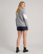 Women's V-Neck Jumper with Colour Block Pattern, Chunky Knit Sweater – Nell Mae