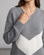 Women's V-Neck Jumper with Colour Block Pattern, Chunky Knit Sweater – Nell Mae