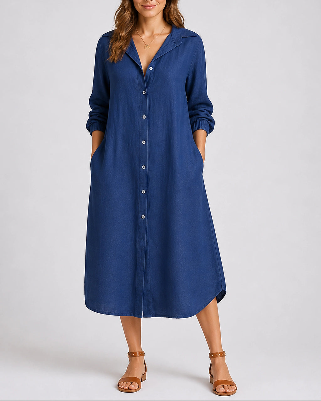 Women's Shirt Dress with Button Front, Collar and Side Pockets, Relaxed Fit – Mila Belle