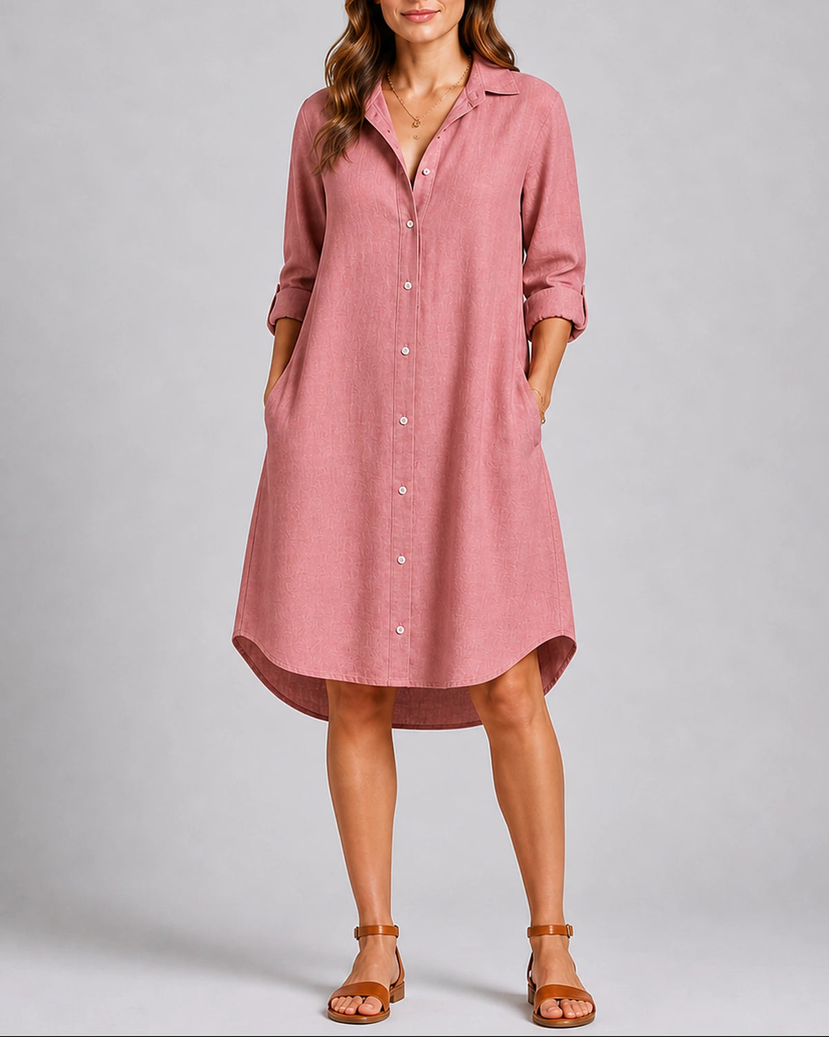 Women's Shirt Dress with Button Front, Collar and Side Pockets, Relaxed Fit – Mila Belle