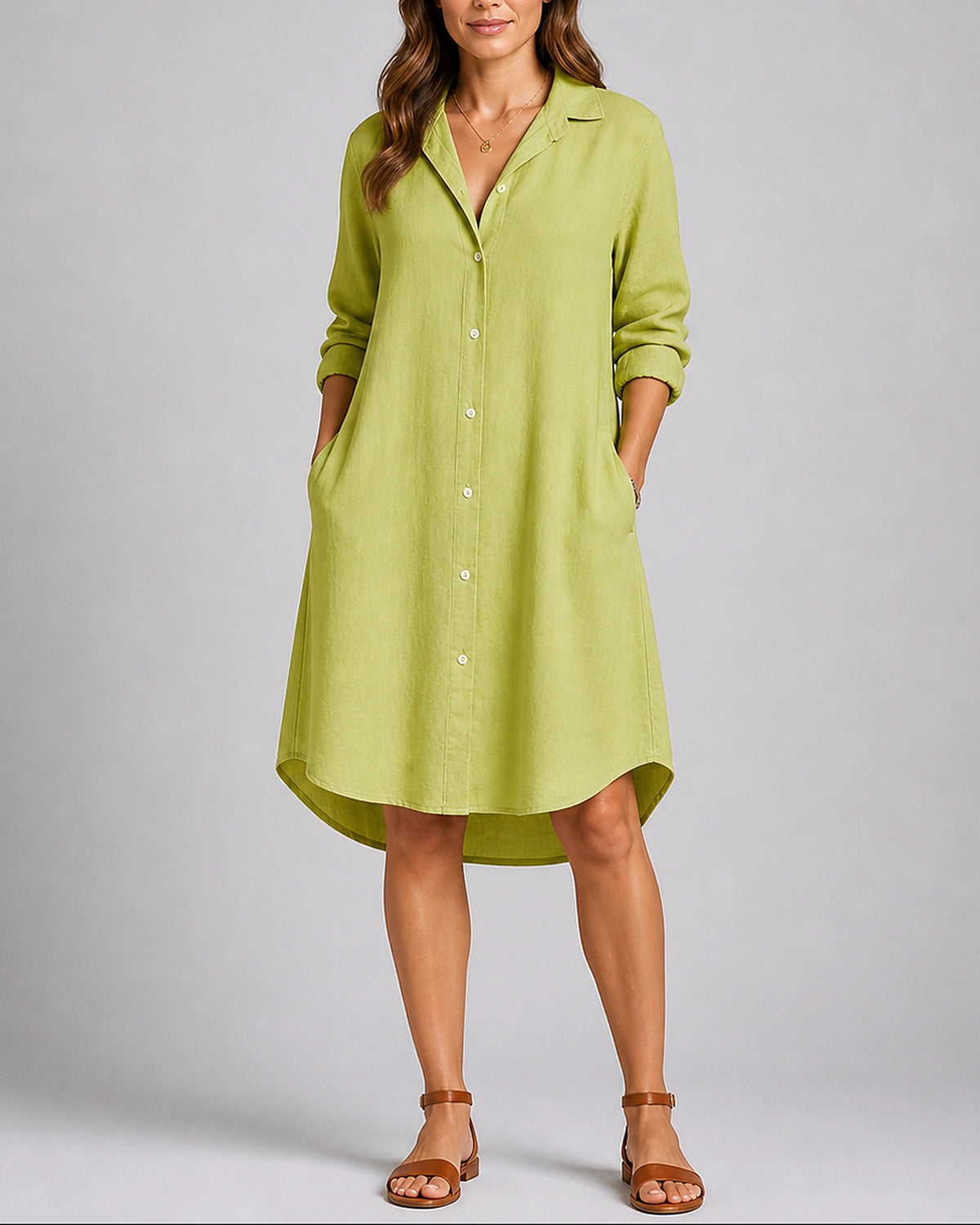 Women's Shirt Dress with Button Front, Collar and Side Pockets, Relaxed Fit – Mila Belle