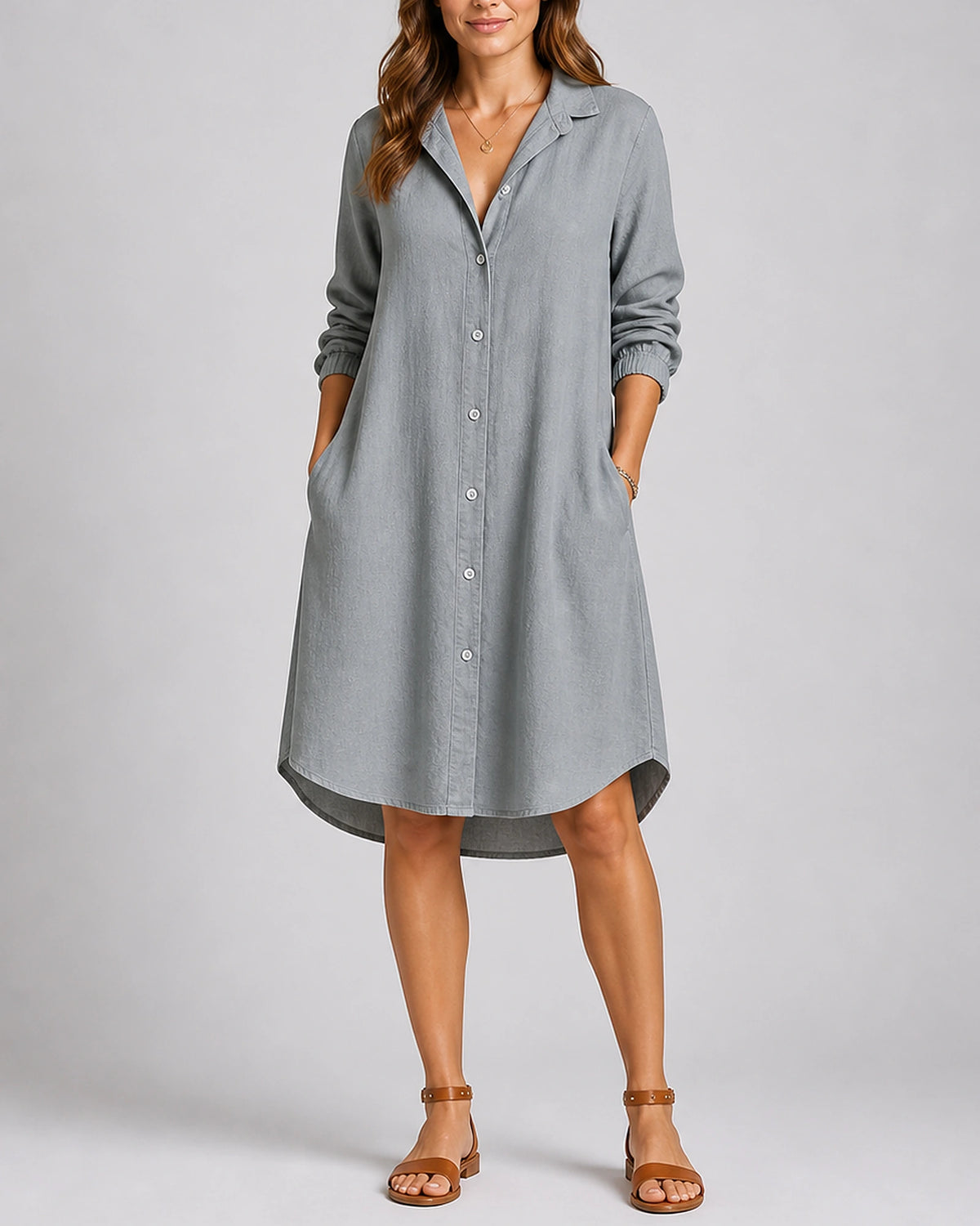 Women's Shirt Dress with Button Front, Collar and Side Pockets, Relaxed Fit – Mila Belle