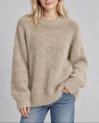 Women's Fluffy Knit Jumper with Long Sleeves and Crew Neck, Oversized Fit – Georgia