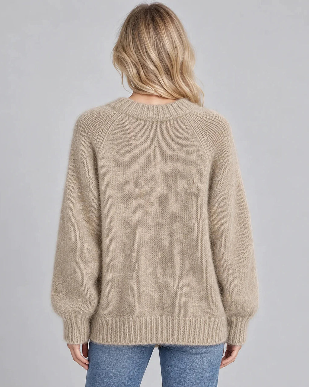 Women's Fluffy Knit Jumper with Long Sleeves and Crew Neck, Oversized Fit – Georgia