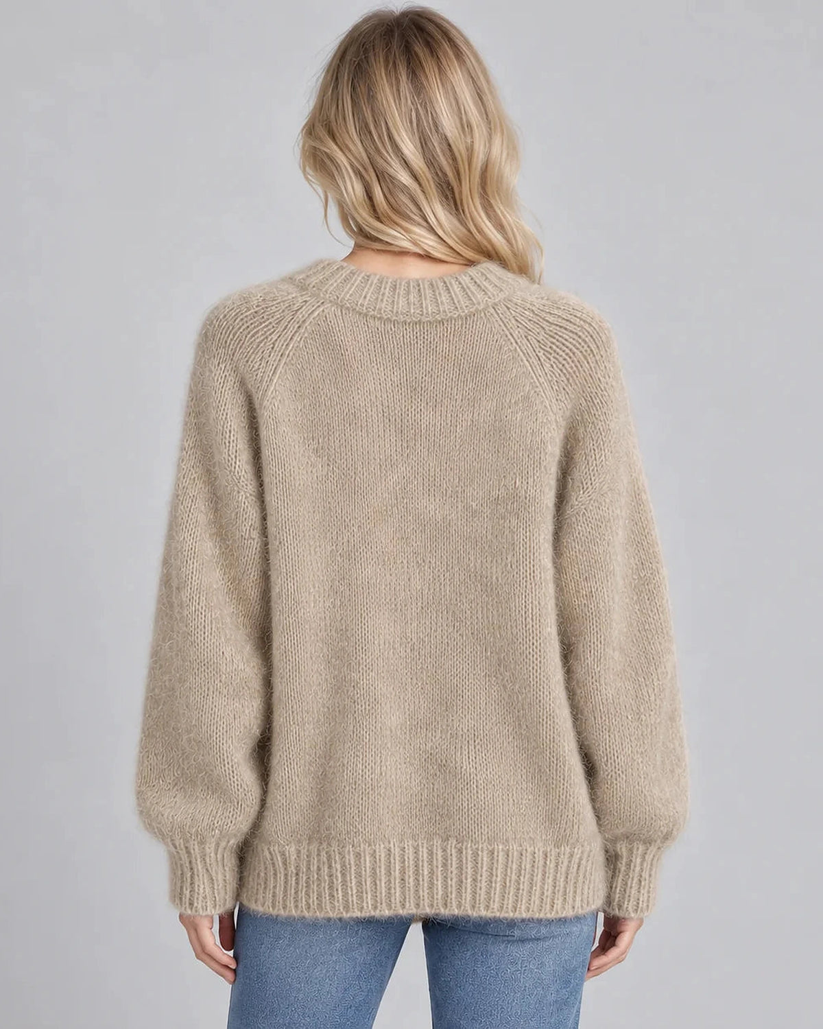 Women's Fluffy Knit Jumper with Long Sleeves and Crew Neck, Oversized Fit – Georgia