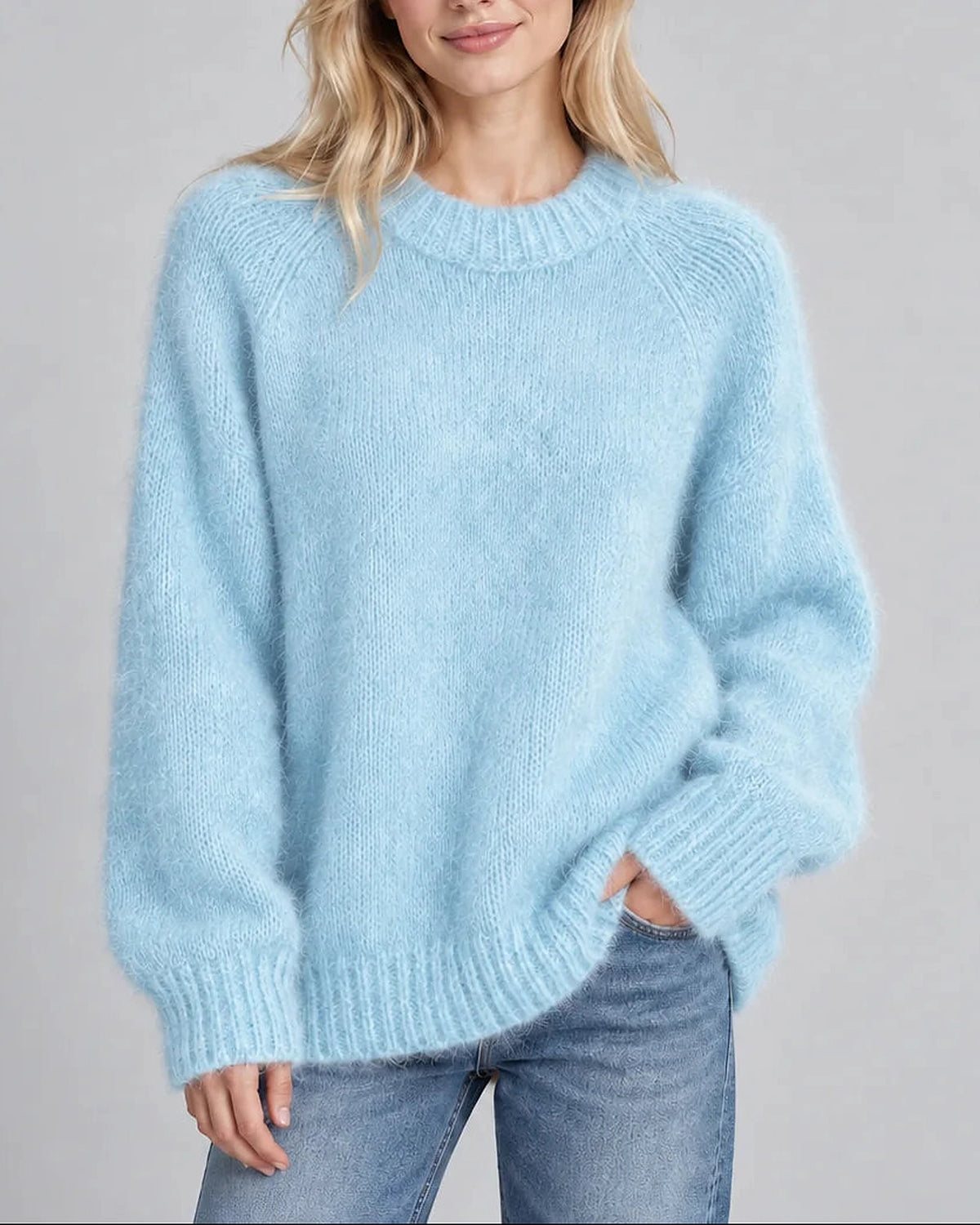 Women's Fluffy Knit Jumper with Long Sleeves and Crew Neck, Oversized Fit – Georgia