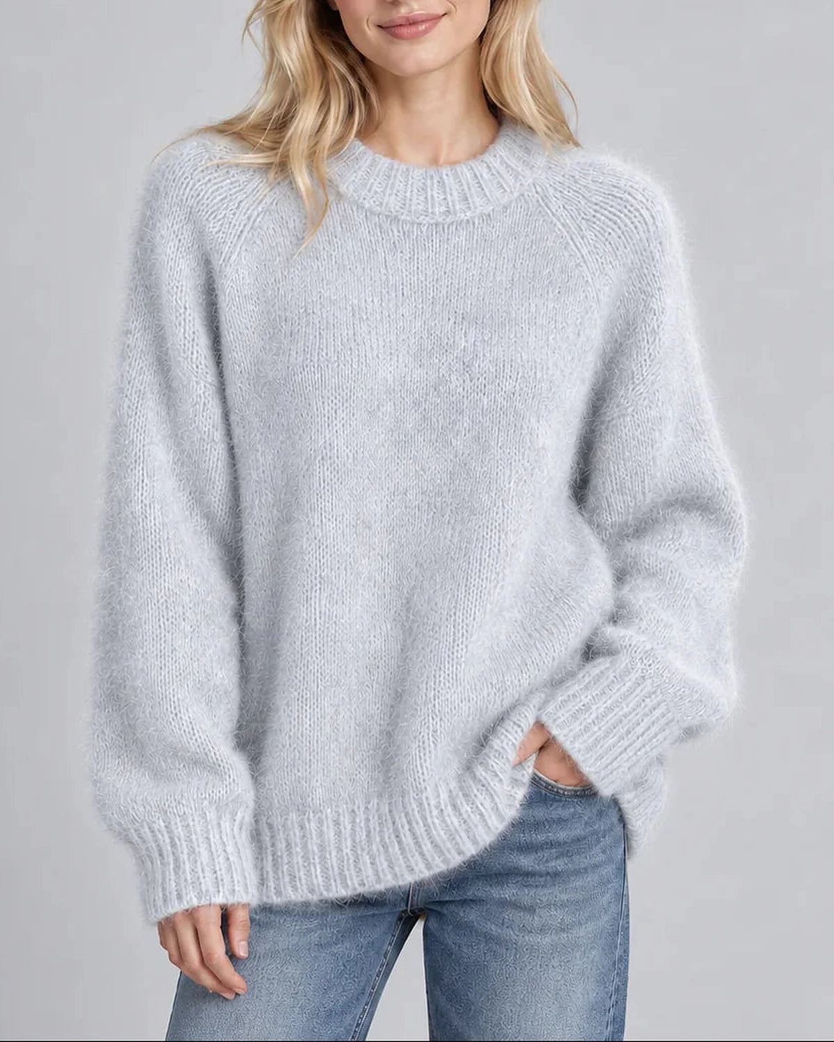 Women's Fluffy Knit Jumper with Long Sleeves and Crew Neck, Oversized Fit – Georgia
