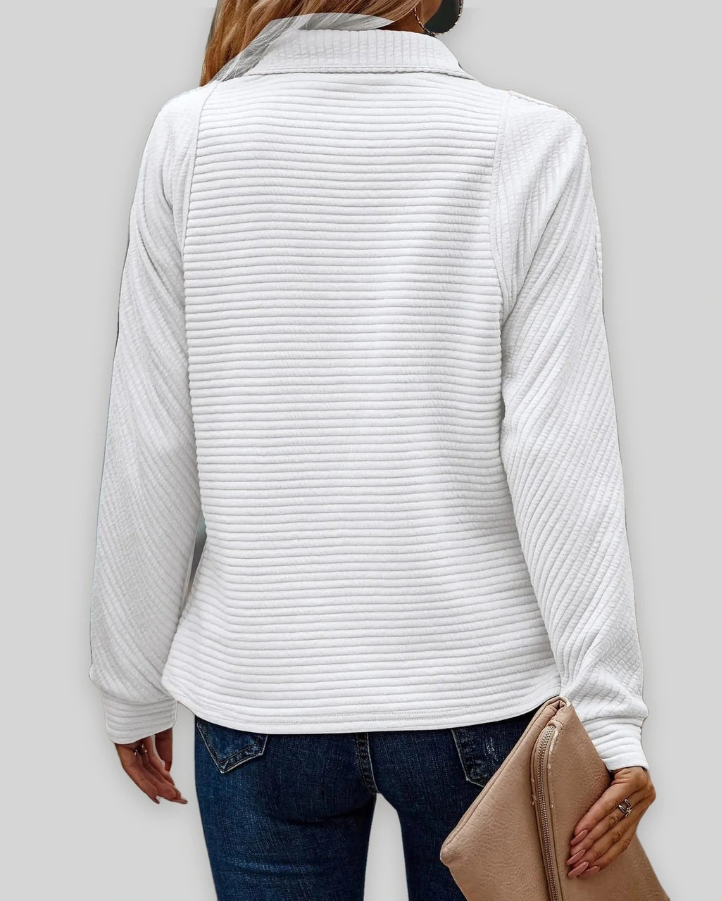 Women's Half Zip Sweatshirt with Stand Collar and Ribbed Finish, Relaxed Fit – Beatrix Grey