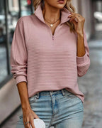 Women's Half Zip Sweatshirt with Stand Collar and Ribbed Finish, Relaxed Fit – Beatrix Grey