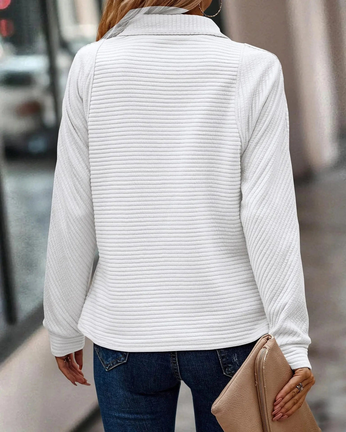 Women's Half Zip Sweatshirt with Stand Collar and Ribbed Finish, Relaxed Fit – Beatrix Grey