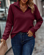 Women's Half Zip Sweatshirt with Stand Collar and Ribbed Finish, Relaxed Fit – Beatrix Grey