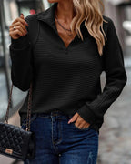 Women's Half Zip Sweatshirt with Stand Collar and Ribbed Finish, Relaxed Fit – Beatrix Grey