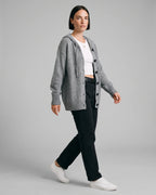Women's Hooded Knit Cardigan with Large Button Closure, Relaxed Fit – Vera Grey