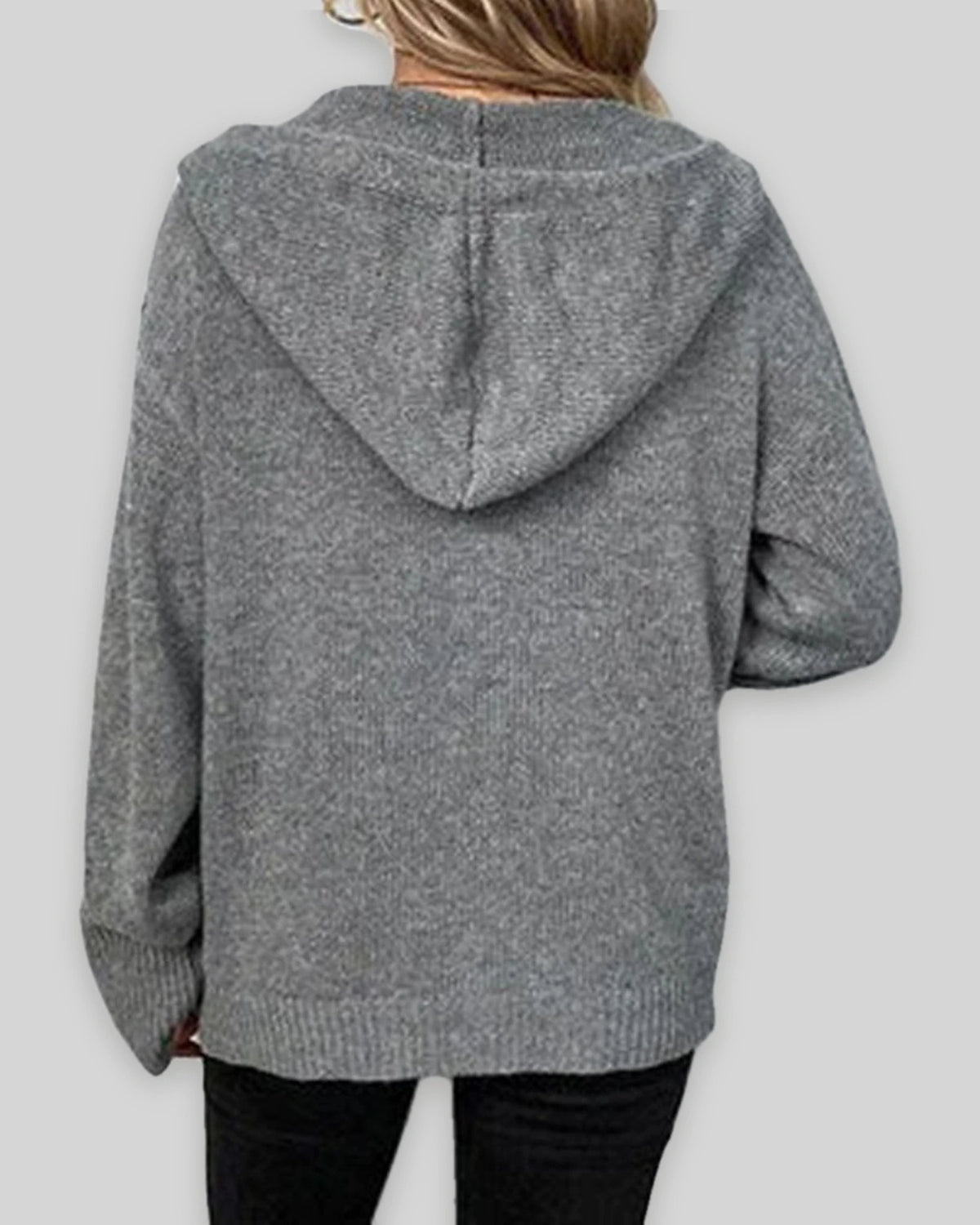 Women's Hooded Knit Cardigan with Large Button Closure, Relaxed Fit – Vera Grey