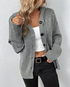 Women's Hooded Knit Cardigan with Large Button Closure, Relaxed Fit – Vera Grey