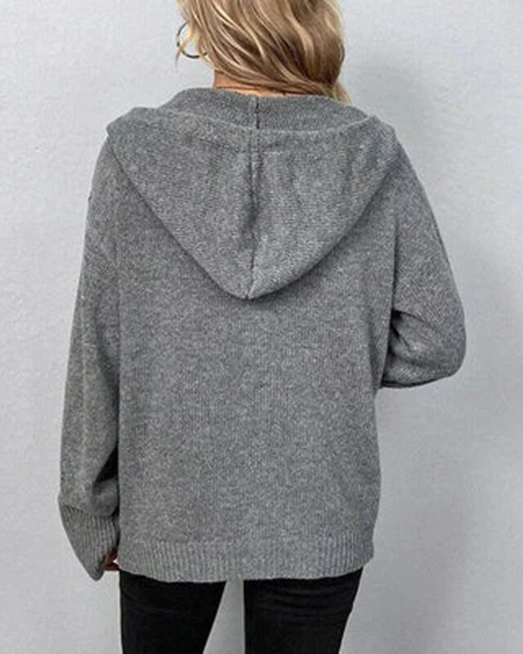 Women's Hooded Knit Cardigan with Large Button Closure, Relaxed Fit – Vera Grey