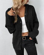 Women's Hooded Knit Cardigan with Large Button Closure, Relaxed Fit – Vera Grey