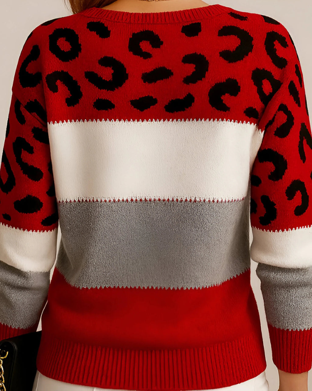 Women's Jumper in Leopard Print with Colour Block Pattern Yoke and Ribbed Cuffs, Relaxed Fit – Quinn Jane