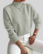 Women's Soft Mock Neck Jumper with Ribbed Cuffs in a Relaxed Fit – Amelie Mae