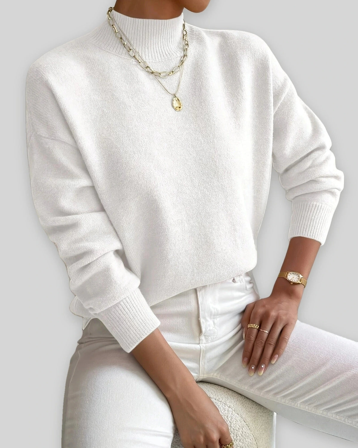 Women's Soft Mock Neck Jumper with Ribbed Cuffs in a Relaxed Fit – Amelie Mae