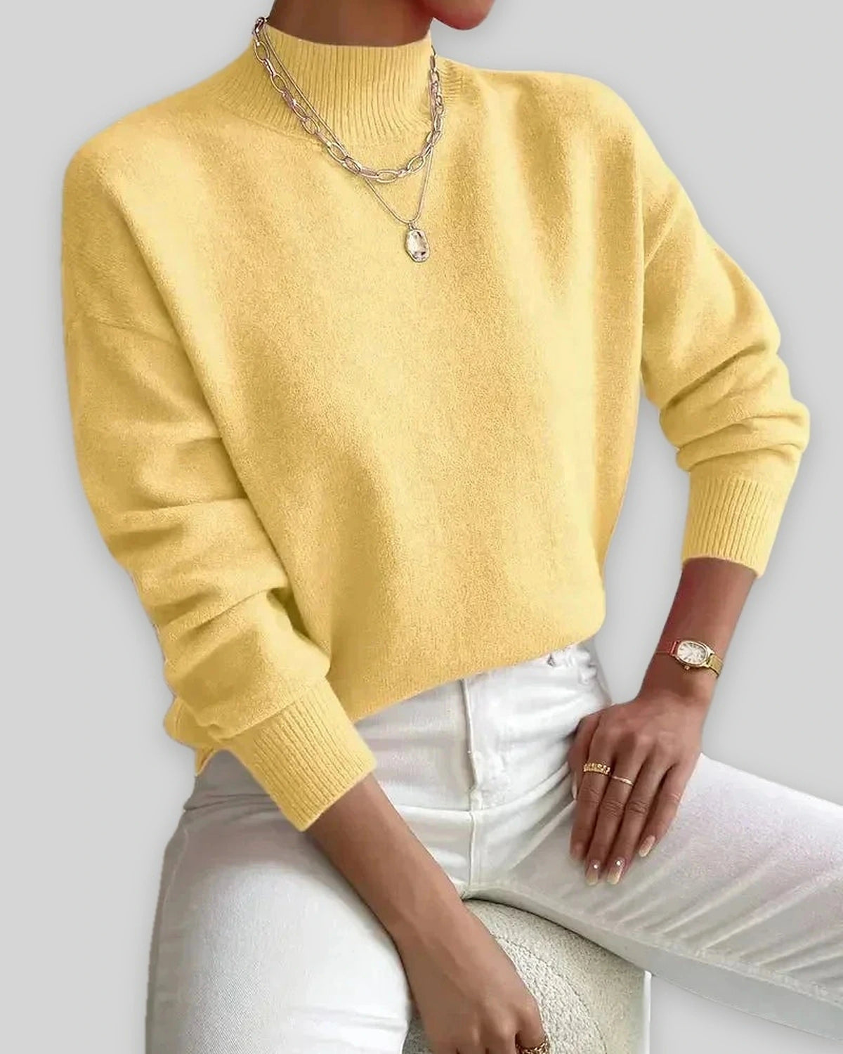Women's Soft Mock Neck Jumper with Ribbed Cuffs in a Relaxed Fit – Amelie Mae