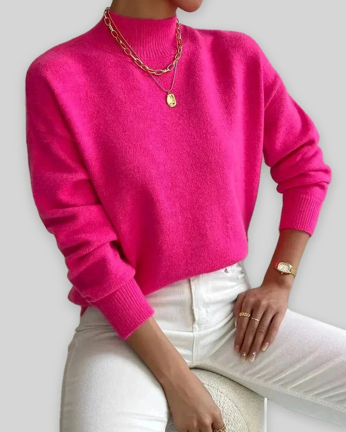 Women's Soft Mock Neck Jumper with Ribbed Cuffs in a Relaxed Fit – Amelie Mae