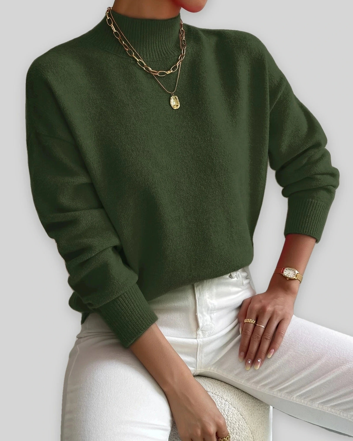 Women's Soft Mock Neck Jumper with Ribbed Cuffs in a Relaxed Fit – Amelie Mae
