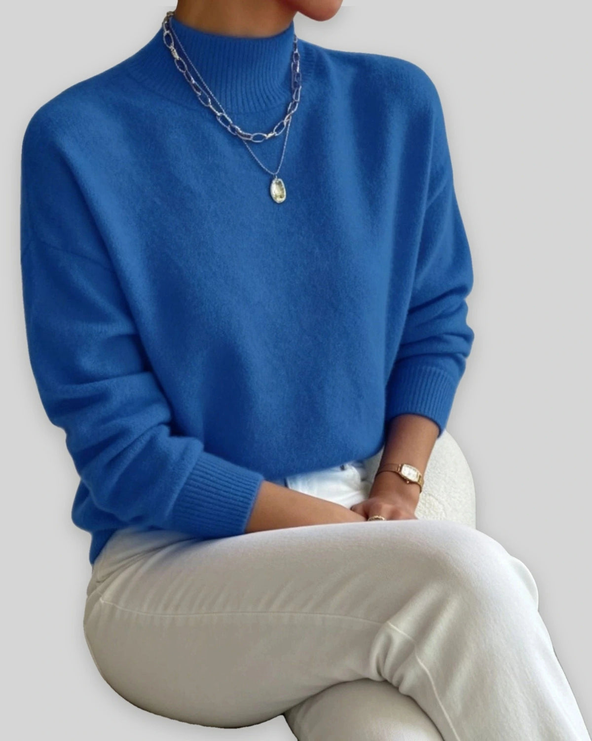 Women's Soft Mock Neck Jumper with Ribbed Cuffs in a Relaxed Fit – Amelie Mae