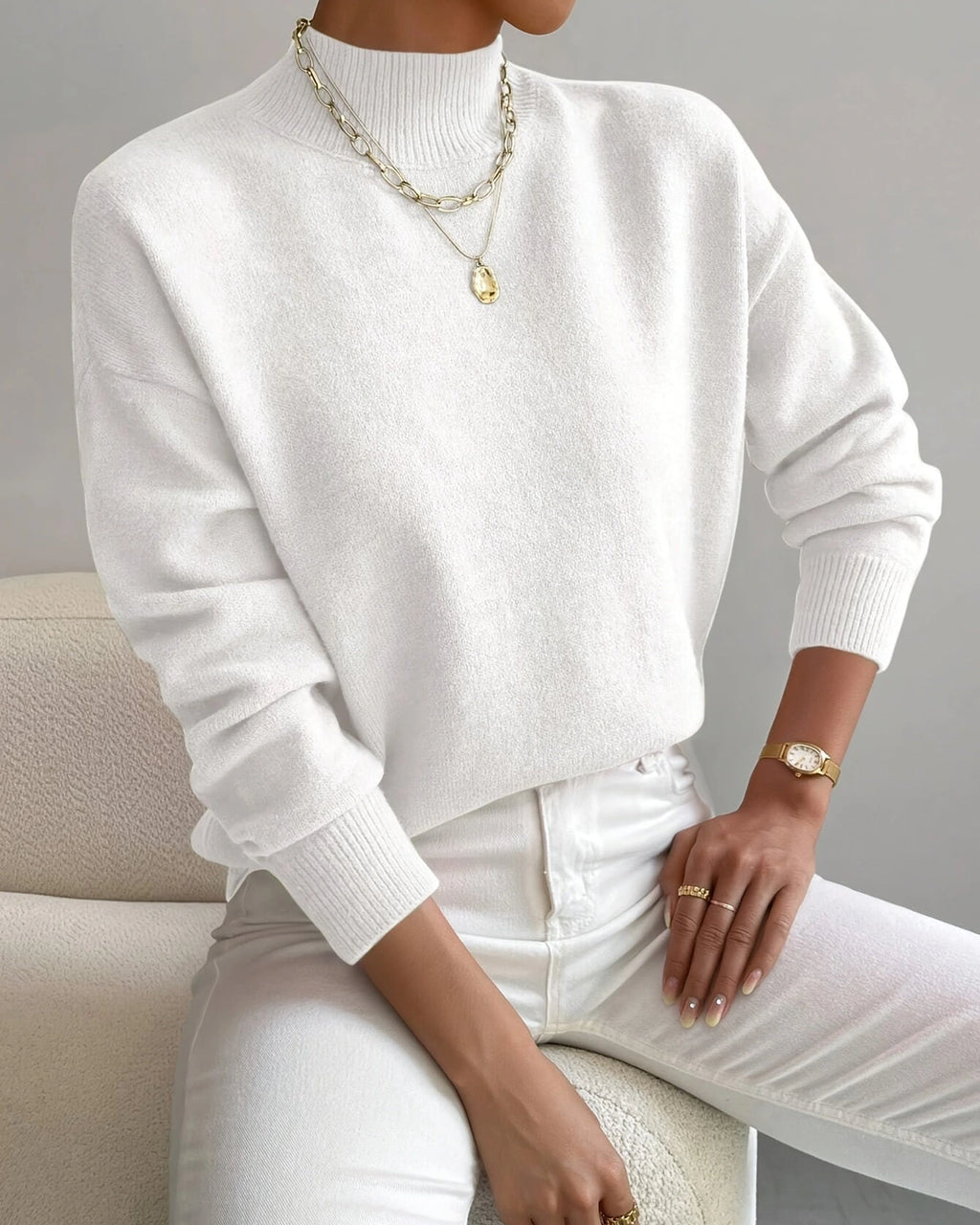 Women's Soft Mock Neck Jumper with Ribbed Cuffs in a Relaxed Fit – Amelie Mae