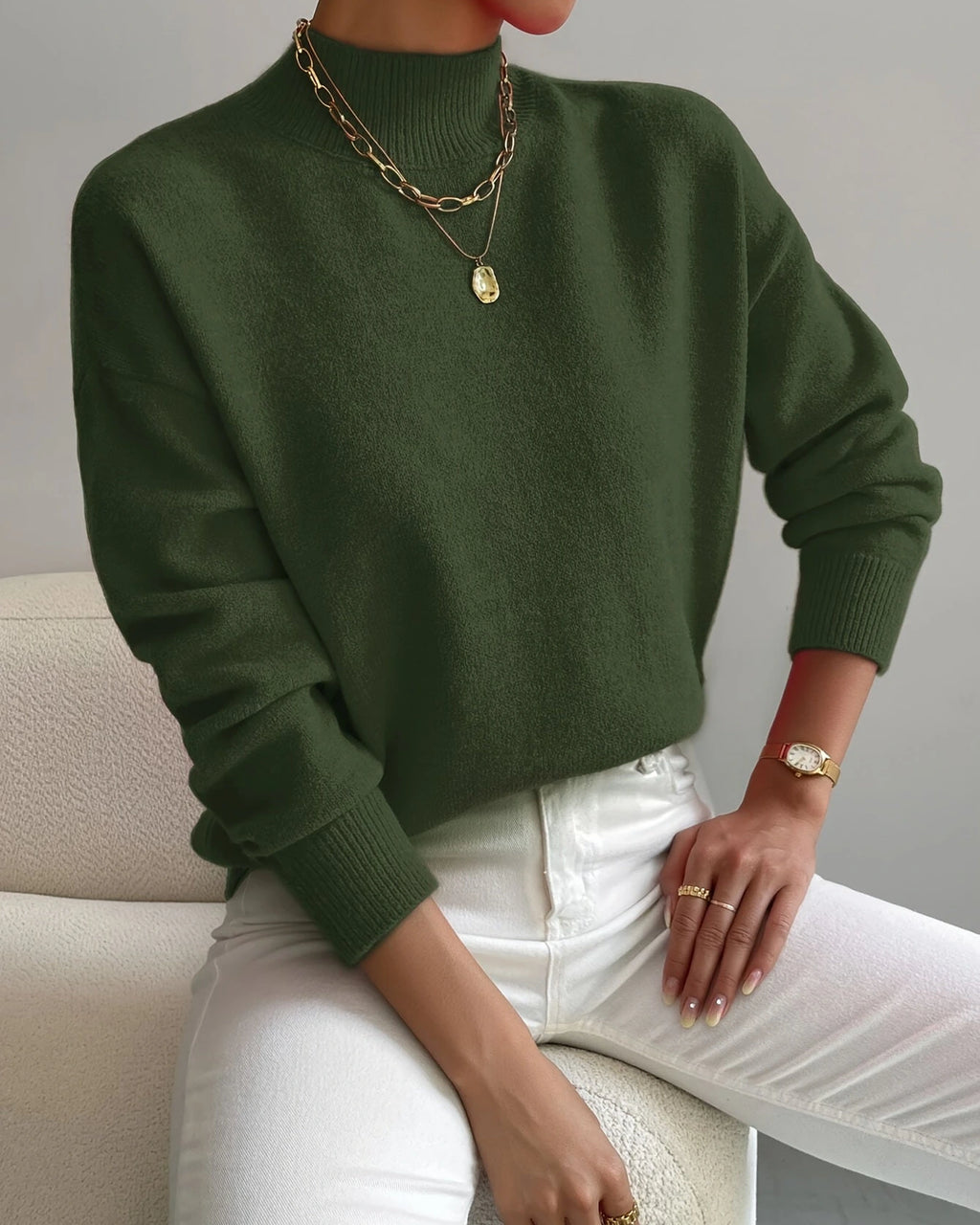Women's Soft Mock Neck Jumper with Ribbed Cuffs in a Relaxed Fit – Amelie Mae