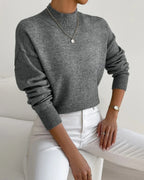 Women's Soft Mock Neck Jumper with Ribbed Cuffs in a Relaxed Fit – Amelie Mae