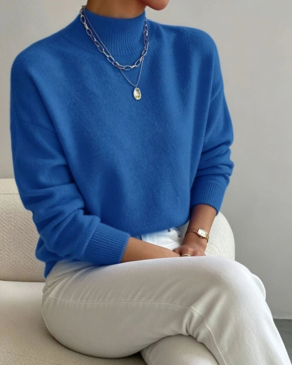 Women's Soft Mock Neck Jumper with Ribbed Cuffs in a Relaxed Fit – Amelie Mae
